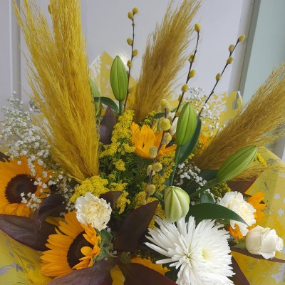 Sunflowers and Ochre Pampas.